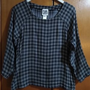 Prairie Underground Small Checkered Cotton Black and Gray Blouse Top